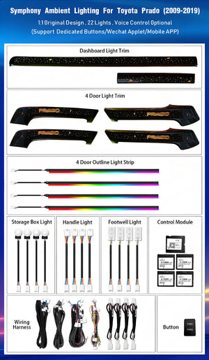 64 Colors Dynamic Ambient Lighting for Toyota Prado 2010-2019 Interior LED Lighting Upgrade Accessories Carputech