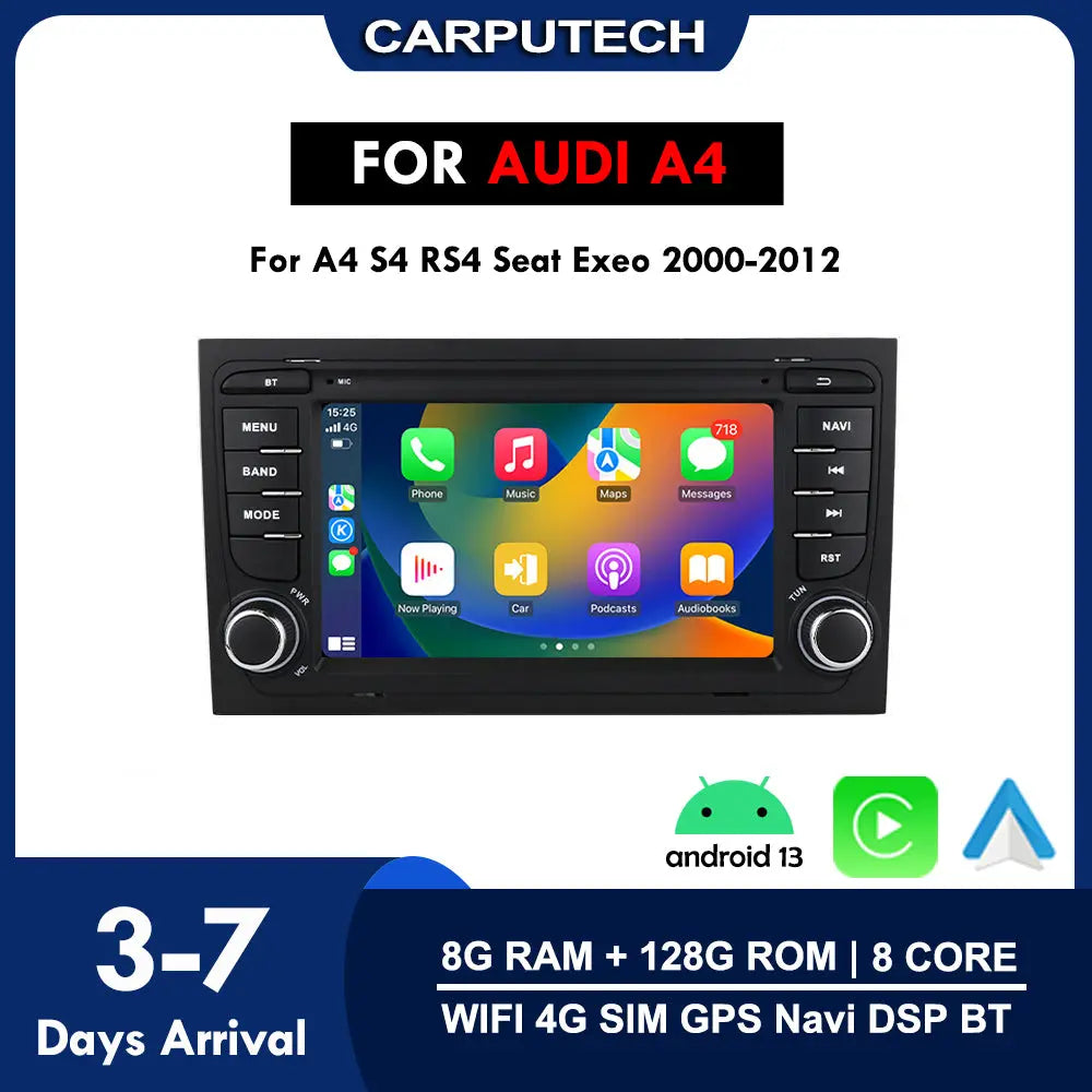 Carputech 2000-2012 Audi A4 Android 12 Wireless Apple CarPlay & Android Auto Car Radio With 8GB RAM 128GB ROM Carputech