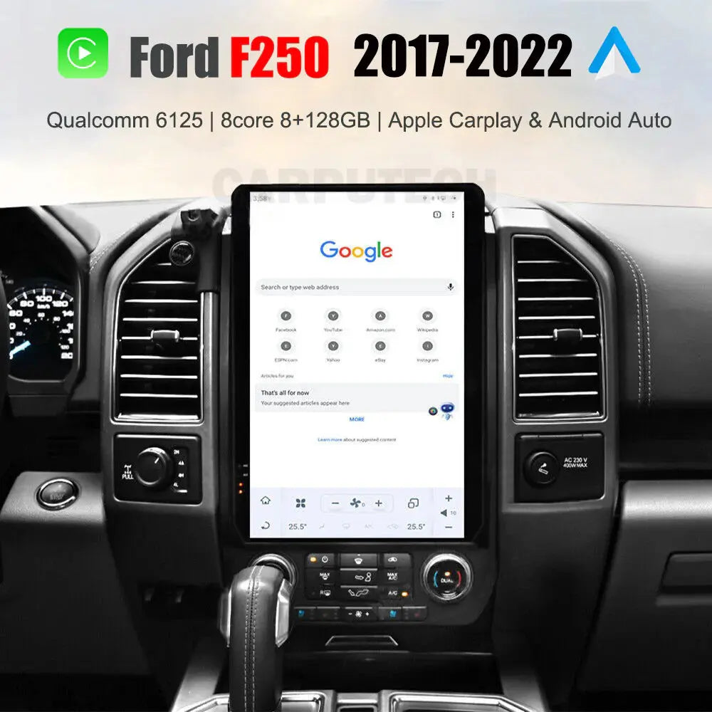 For Ford F250 2017-2022 Car Radio Stereo Carplay Upgrade Tesla Style Screen 14.4" Qualcomm Android Auto GPS Navigation Multimedia Player Carputech