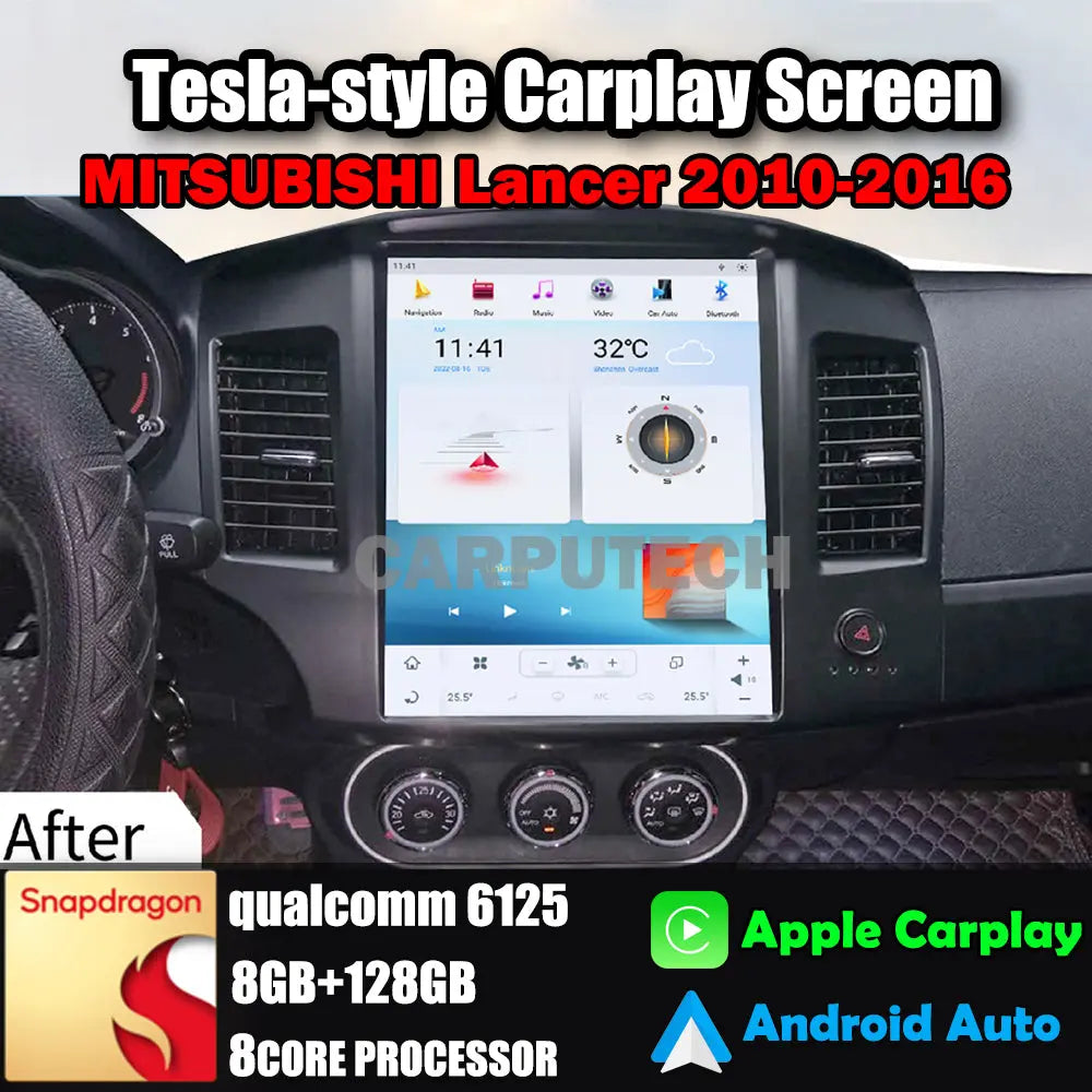 12.1" For Mitsubishi Lancer 2008-2019 Car Radio Headunit Stereo Carplay Upgrade Tesla Style Screen Android Auto GPS Navigation Multimedia Player Carputech