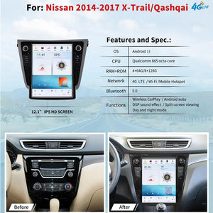 12.1" For NISSAN X-trail 2014-2017 Car Radio Headunit Stereo Carplay Upgrade Tesla Style Screen Android Auto GPS Navigation Multimedia Player Carputech