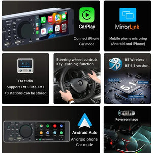1 Din 4" CarPlay Car Radio Bluetooth Android-Auto MP5 Player Handfree A2DP USB Stereo Audio System Multimedia Head Unit Carputech
