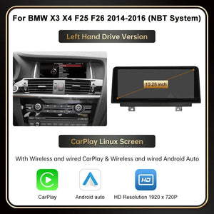 10.25" 12.3'' Wireless Carplay Multimedia Display Touch Screen Android auto Head Unit For BMW X3 F25 X4 F26 2011-2016 CIC NBT Linux system Carputech