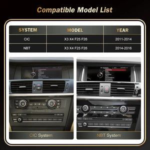 10.25" 12.3'' Wireless Carplay Multimedia Display Touch Screen Android auto Head Unit For BMW X3 F25 X4 F26 2011-2016 CIC NBT Linux system Carputech
