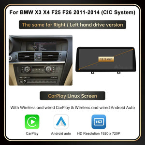 10.25" 12.3'' Wireless Carplay Multimedia Display Touch Screen Android auto Head Unit For BMW X3 F25 X4 F26 2011-2016 CIC NBT Linux system Carputech