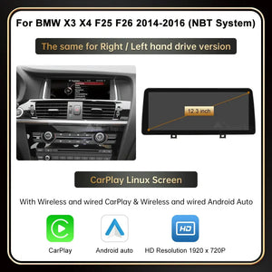 10.25" 12.3'' Wireless Carplay Multimedia Display Touch Screen Android auto Head Unit For BMW X3 F25 X4 F26 2011-2016 CIC NBT Linux system Carputech