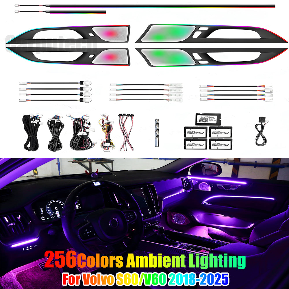 Upgrade 256 Color LED Car Interior Ambient Lighting for Volvo S60/V60 2018-2025 Strip Accessories Decoration