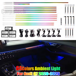 64 Colors Dynamic Ambient Lighting for Audi Q7 2020-2025 MMI Screen Control Interior LED Lighting Upgrade Carputech