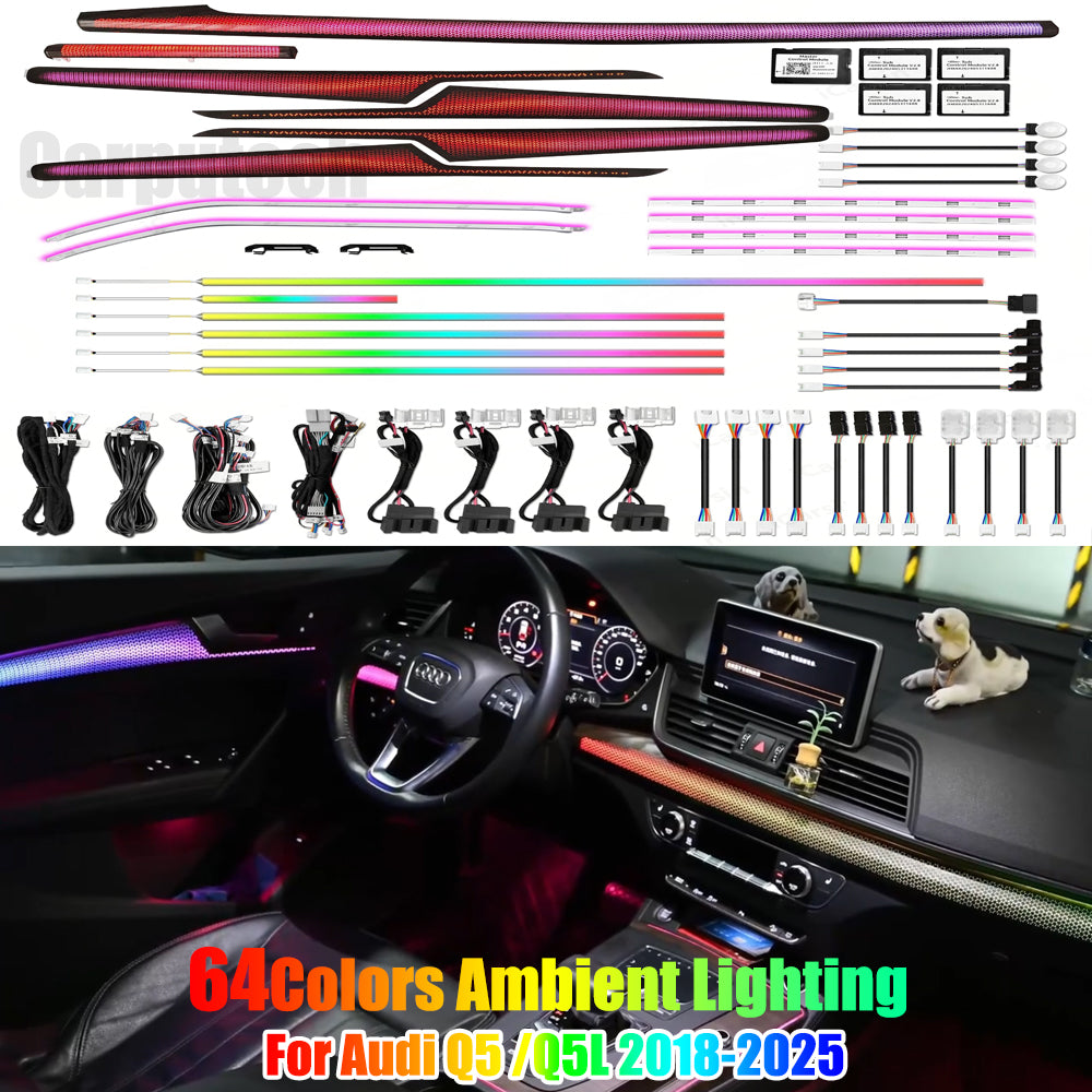 Upgrade 64 Color Symphony Car Interior Ambient Lighting for Audi Q5 /Q5L 2018-2025 Trim Decoration Accessories