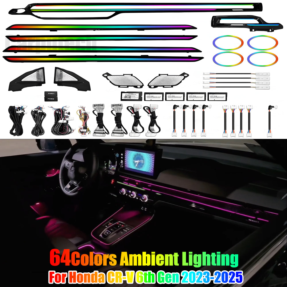 64 Colors Dynamic Ambient Lighting for Honda CR-V 6th Gen 2023-2025 Interior Lighting Upgrade Accessories