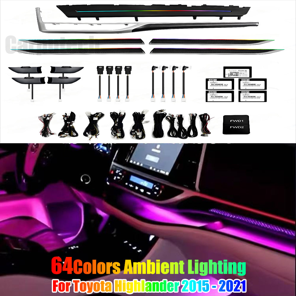 64 Colors Ambient Lighting Upgrade Kit for Toyota Highlander 2015 - 2021 Interior LED Light Accessories