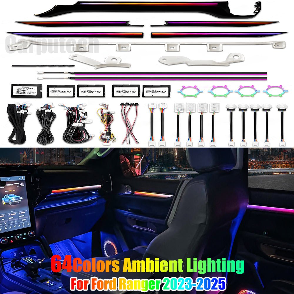 Dynamic 64 Colors Ambient Lighting for Ford Ranger 2023-2025 RHD/LHD Car Interior LED Lighting Upgrade Accessories