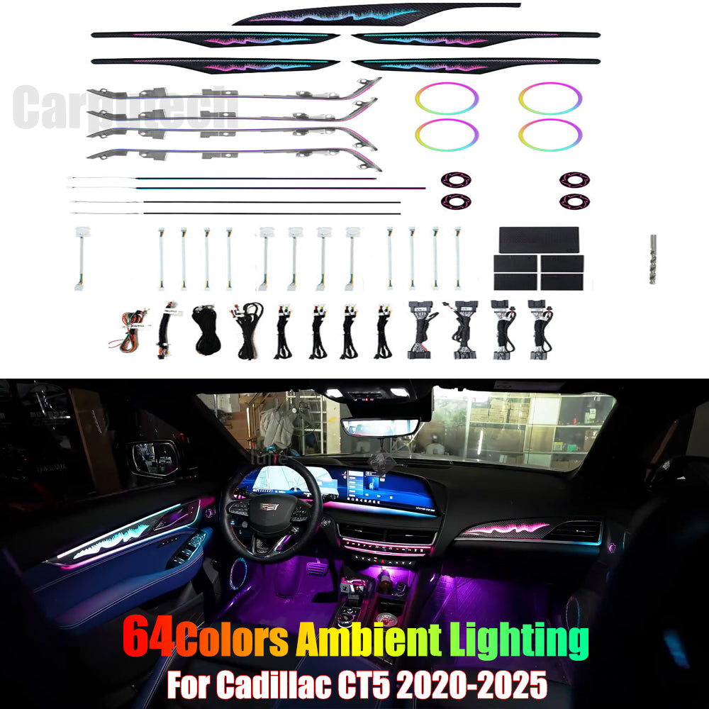 For Cadillac CT5 2020-2025 Symphony Car Interior Ambient Lighting 64 Color Trim Decoration Accessories Floating Light Style