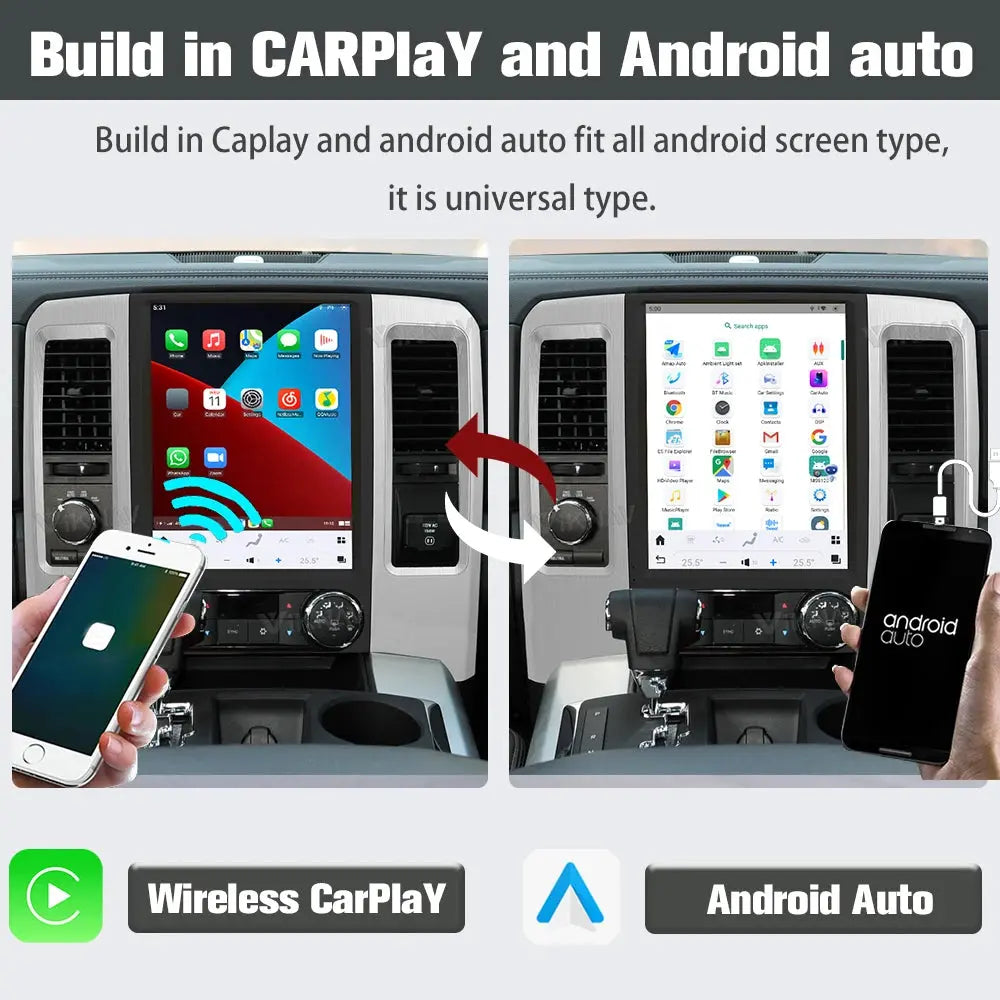 12.1" Qualcomm For Dodge RAM 1500 2500 3500 2008-2012 Car Radio Stereo Carplay Upgrade Tesla Style Screen Android Auto GPS Navigation Multimedia Player Carputech