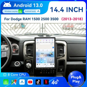 14.4" Qualcomm For Dodge RAM 1500 2500 3500 2013-2018 Car Radio Stereo Carplay Upgrade Tesla Style Screen Android Auto GPS Navigation Multimedia Player Carputech