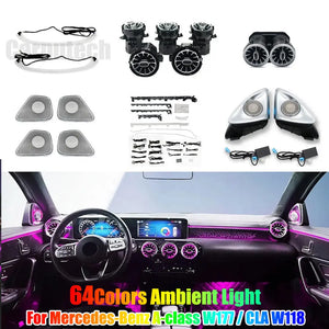 64 Colors Ambient Lighting For Mercedes Benz A-class W177 / CLA W118 / B-class W247 2019-2025 LED Car Neon Lamp Automotive Interior Decoration Carputech