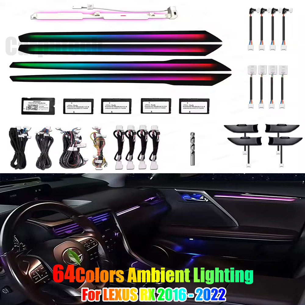 64 Colors Dynamic Ambient Lighting for LEXUS RX 2016 -2022 Interior Lighting Upgrade Accessories Carputech