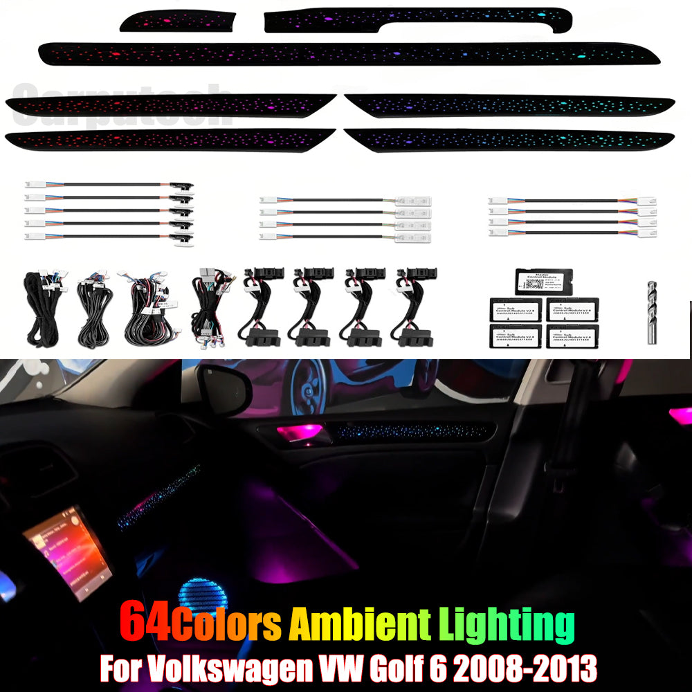 For Volkswagen VW Golf MK6 2008-2013 Dynamic Symphony Car Interior Ambient Lighting 64 Color Trim Decoration Accessories