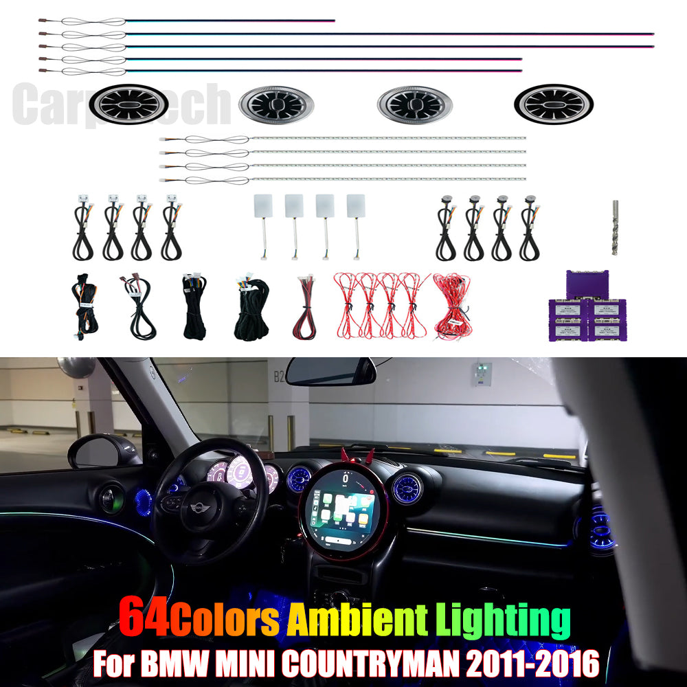 For BMW MINI COUNTRYMAN 2011-2016 Dynamic Symphony Car Interior Ambient Lighting 64 Color Trim Decoration Accessories
