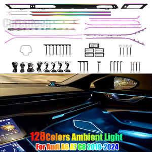 Full Set Car Interior Ambient Lighting for Audi A6 A7 C8 2019-2024 Upgrade Light Kit Dashboard Center Console Door Trim Carputech