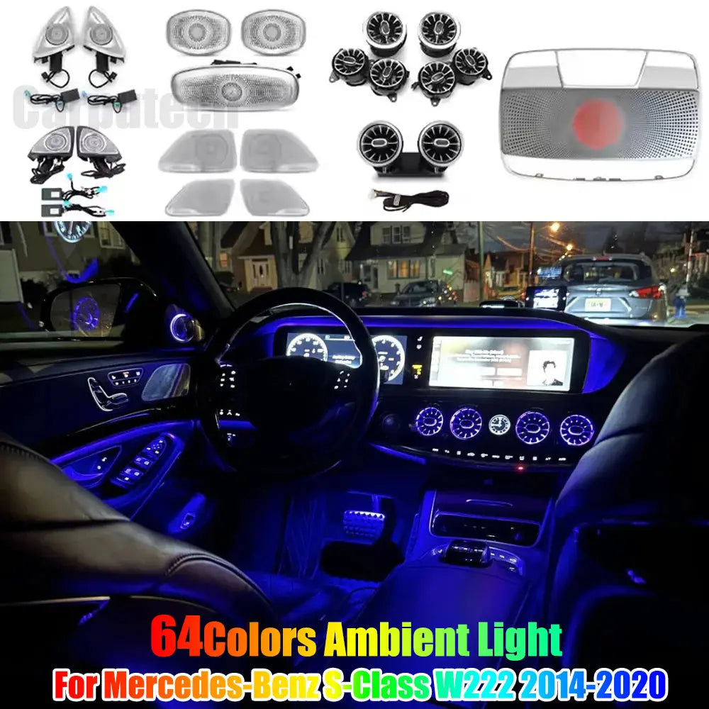 Full Set 64 Colors Ambient Lighting Kit for Mercedes Benz S-Class W222 2014-2020 Carputech