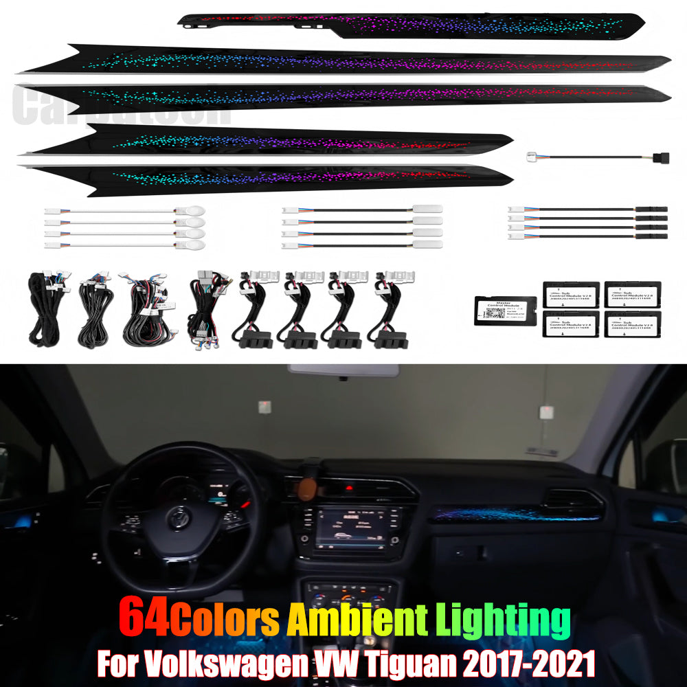 For Volkswagen VW Tiguan 2017-2021 Dynamic Symphony Car Interior Ambient Lighting 64 Color Trim Decoration Accessories