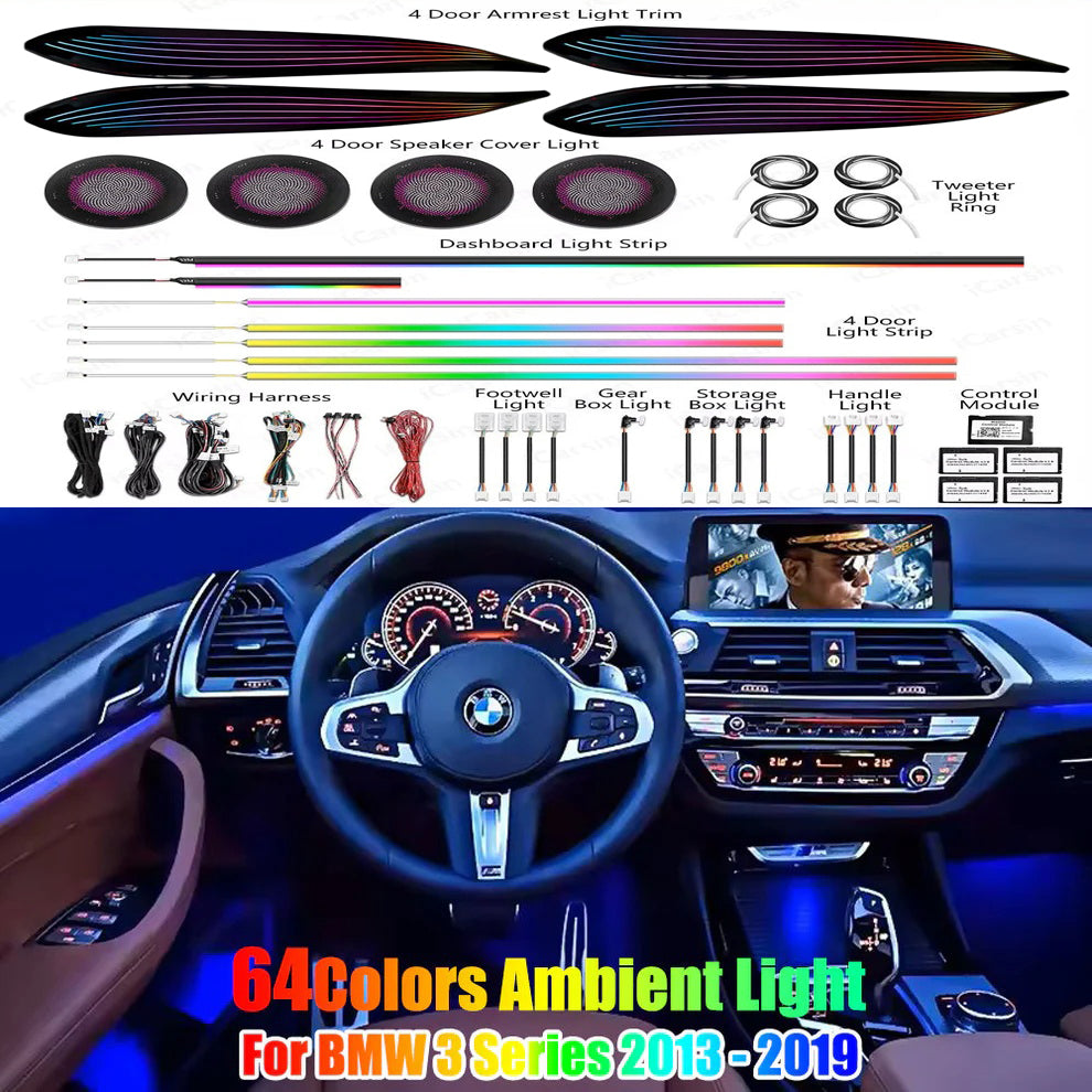 Éclairage d'ambiance pour BMW Série 3 2013-2019, accessoires intérieurs, garnitures de porte à LED, couvercles de haut-parleurs