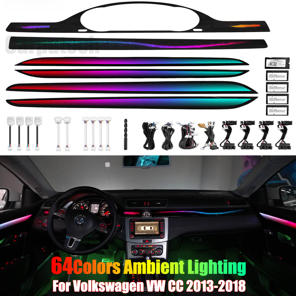 For Volkswagen VW CC 2013-2018 Dynamic Symphony Car Interior Ambient Lighting 64 Color Trim Decoration Accessories