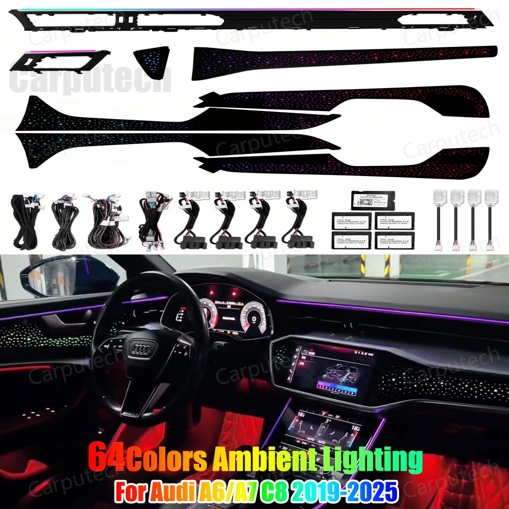 Full Set Car Interior Ambient Lighting for Audi A6 A7 C8 2019-2025 Upgrade Light Kit Dashboard Center Console Door Trim