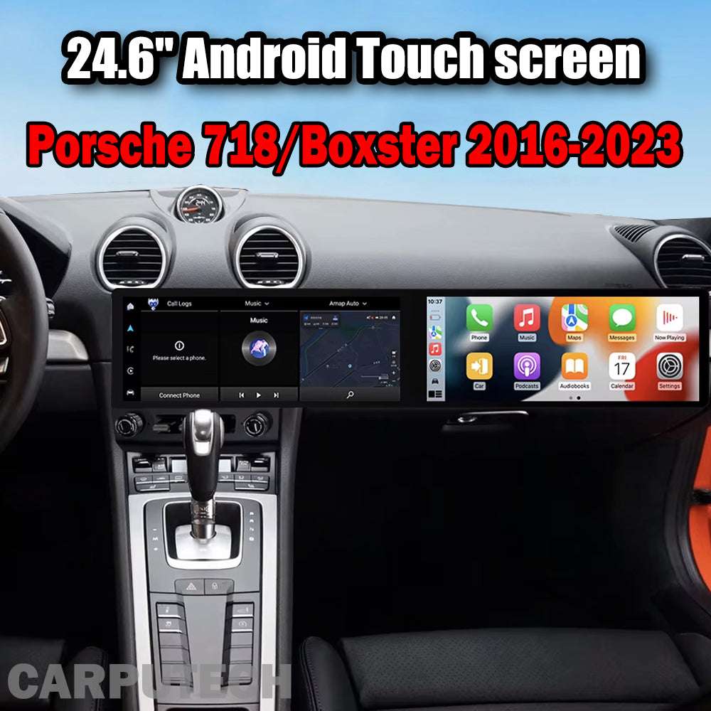 24.6'' Dual Screen For Porsche 718 / Boxster 2016-2023 Android Screen Infotainment Navigation System Car Multimedia Touch Screen Head Unit Car Radio GPS