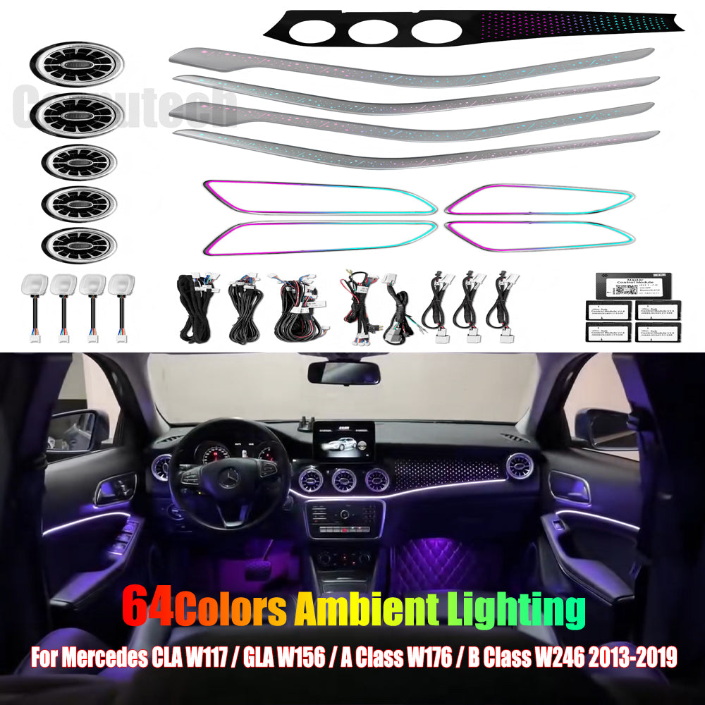 For Mercedes Benz CLA W117 / GLA W156 / A Class W176 / B Class W246 2013-2019 Dynamic Symphony Car Interior Ambient Lighting 64 Color Trim Decoration Accessories