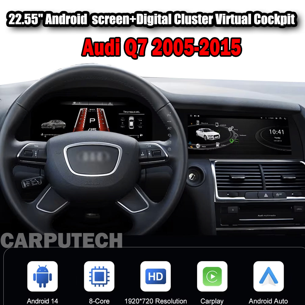 22.55'' For Audi Q7 2005-2015 Android Dual Screen Infotainment Navigation System Car Multimedia Head Unit Car Radio GPS + Digital Dashboard Cluster