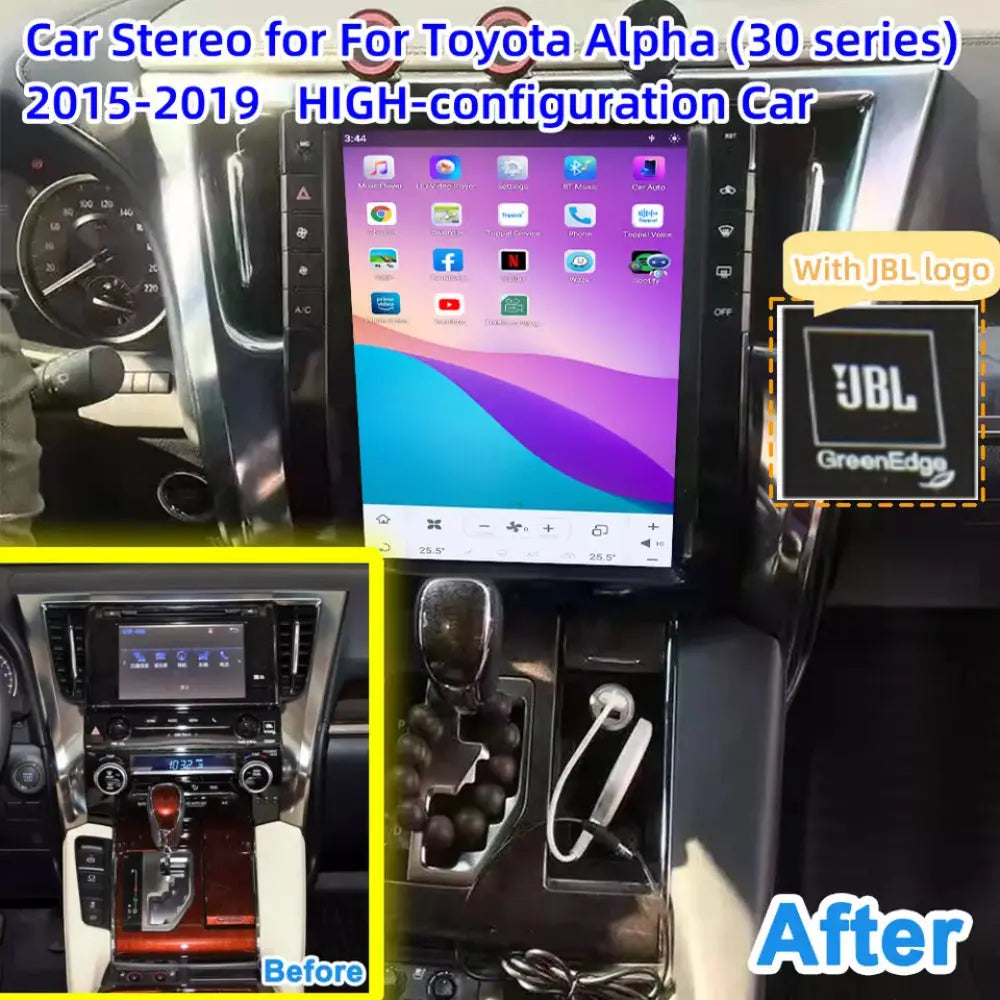 13" For Toyota Alphard 30 Series Vellfire 2015-2019 Car Radio Stereo Carplay Upgrade Tesla Style Screen Android Auto GPS Navigation Multimedia Player Carputech