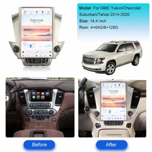 14.4" Qualcomm For GMC Yukon/ Chevrolet Suburban/Tahoe 2014-2020 Car Radio Stereo Carplay Upgrade Tesla Style Screen Android Auto GPS Navigation Multimedia Player Carputech