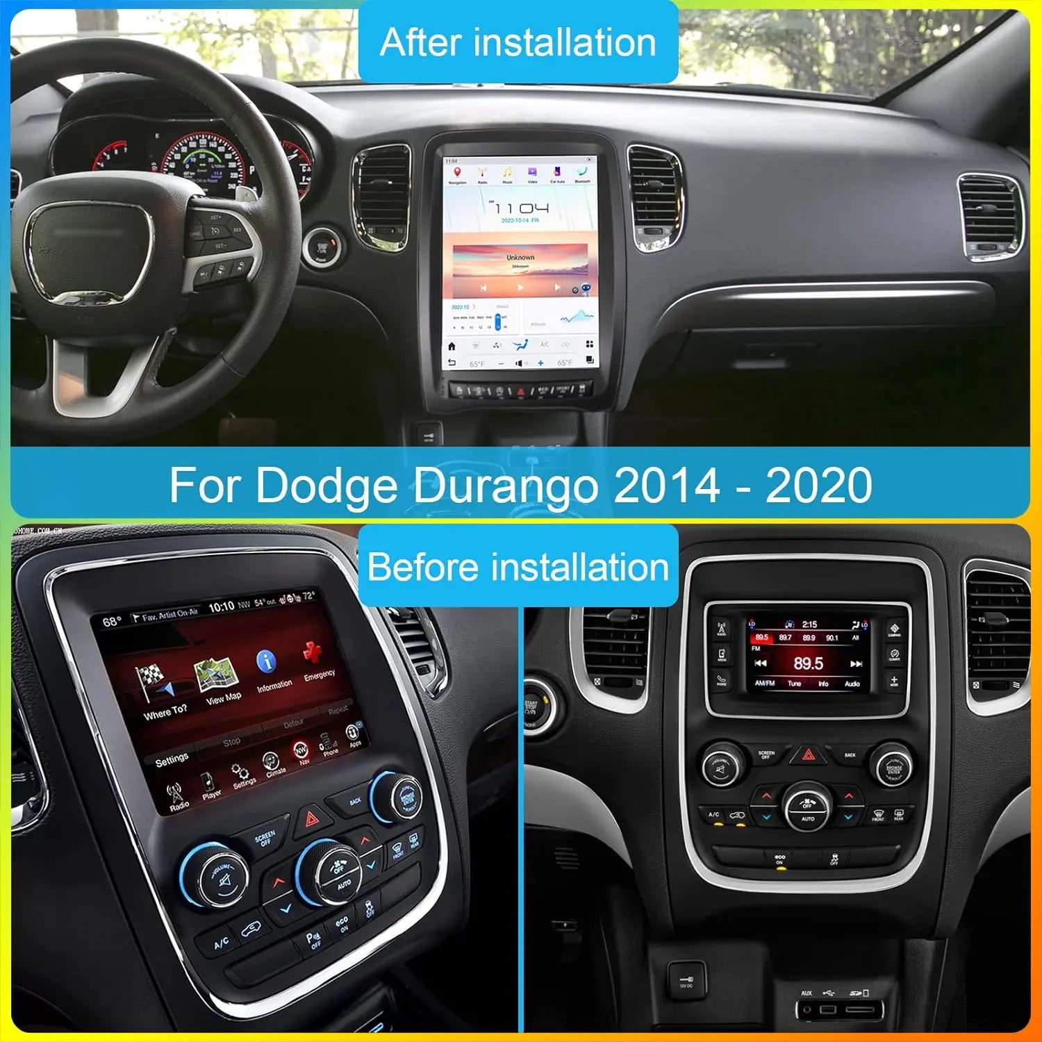 13.8" Qualcomm For Dodge Durango 2014-2020 Car Radio Stereo Carplay Upgrade Tesla Style Screen Android Auto GPS Navigation Multimedia Player Carputech