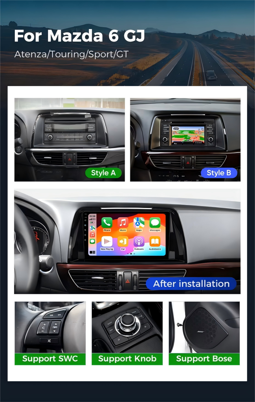 For Mazda 6 / Atenza / Touring / Sport / GT 2014-2016 Infotainment Navigation System Car Multimedia Touch Screen Head Unit Android14 Car Radio GPS