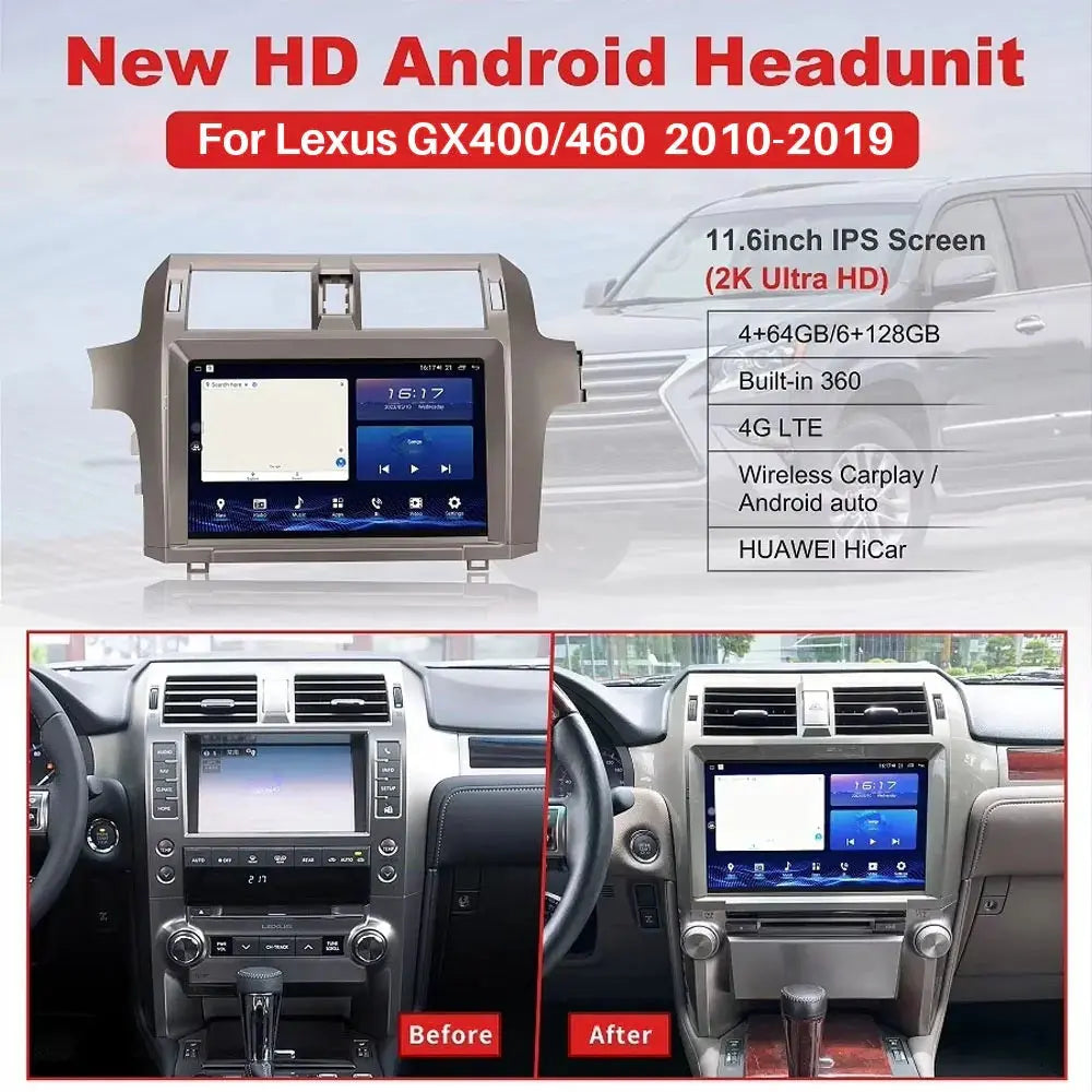 11.6 inch For Lexus GX400/460 2010-2019 Car Radio Multimedia Player Wireless CarPlay Android Auto Upgrade Android Touch Screen Carputech