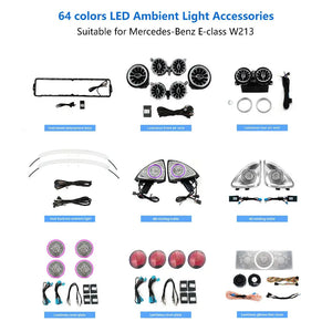 64 Colors Ambient Lighting Kits for Mercedes-Benz E-Class W213 2016-2022 Rotary Tweeter Atmosphere Light Luminous Turbine Vent Speaker Cover Carputech