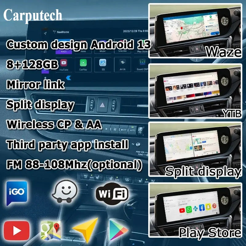 Lexus ES Android13 base Navigation Video Interface box Apple CarPlay & Android Auto Upgrade Module Carputech