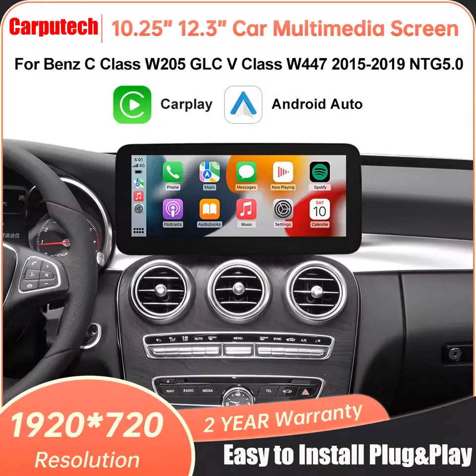 For Mercedes Benz C Class W205/ GLC/ V Class W447 2015-2018 NTG5.0 Linux Car Radio Multimedia Touch Screen Head Unit Wireless Apple CarPlay Android Auto - Carputech