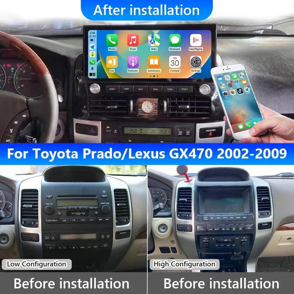 12.3'' For Lexus GX470/ Toyota Land Cruiser/ Prado 120 Car Radio Multimedia Player Wireless CarPlay Android Auto Upgrade Android Touch Screen Carputech