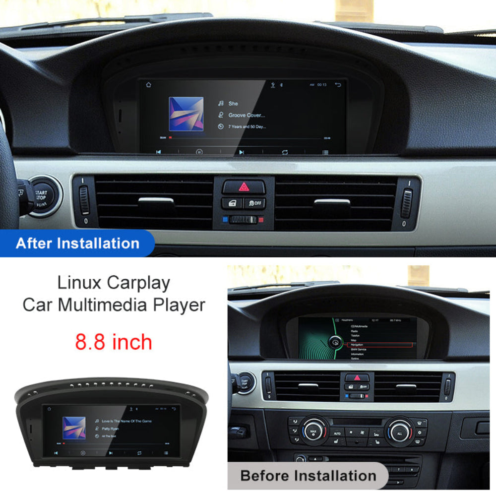 Pour BMW Série 3, Série 5 CCC, E60/E63/E64/E90/E91/E92/E93 (2003-2013) : Linux CarPlay et Android Auto sans fil, écran 8,9 pouces | Écran tactile HD 1920 x 720 | Conserve l'iDrive d'origine