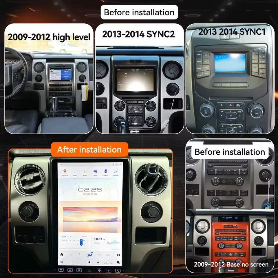 For Ford F150 2009-2014 Car Radio Stereo Carplay Upgrade Tesla Style Screen 14.4" Qualcomm Android Auto GPS Navigation Multimedia Player
