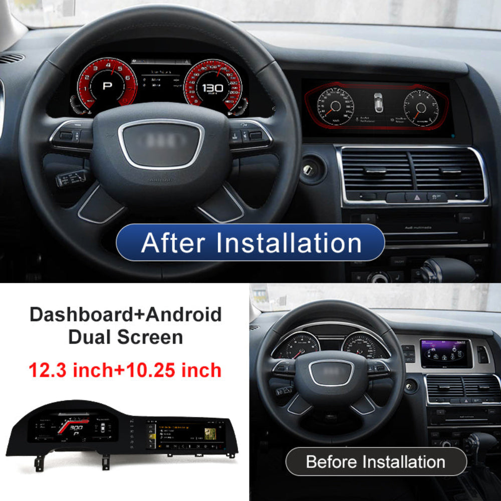 22.55'' For Audi Q7 2005-2015 Android Dual Screen Infotainment Navigation System Car Multimedia Head Unit Car Radio GPS + Digital Dashboard Cluster