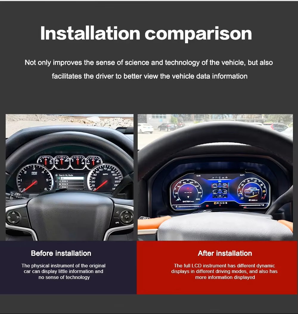 For Chevrolet Silverado / GMC Sierra 2013 - 2020 12.3" LCD Digital Dashboard Cluster Car Panel Speedometer Virtual Cockpit