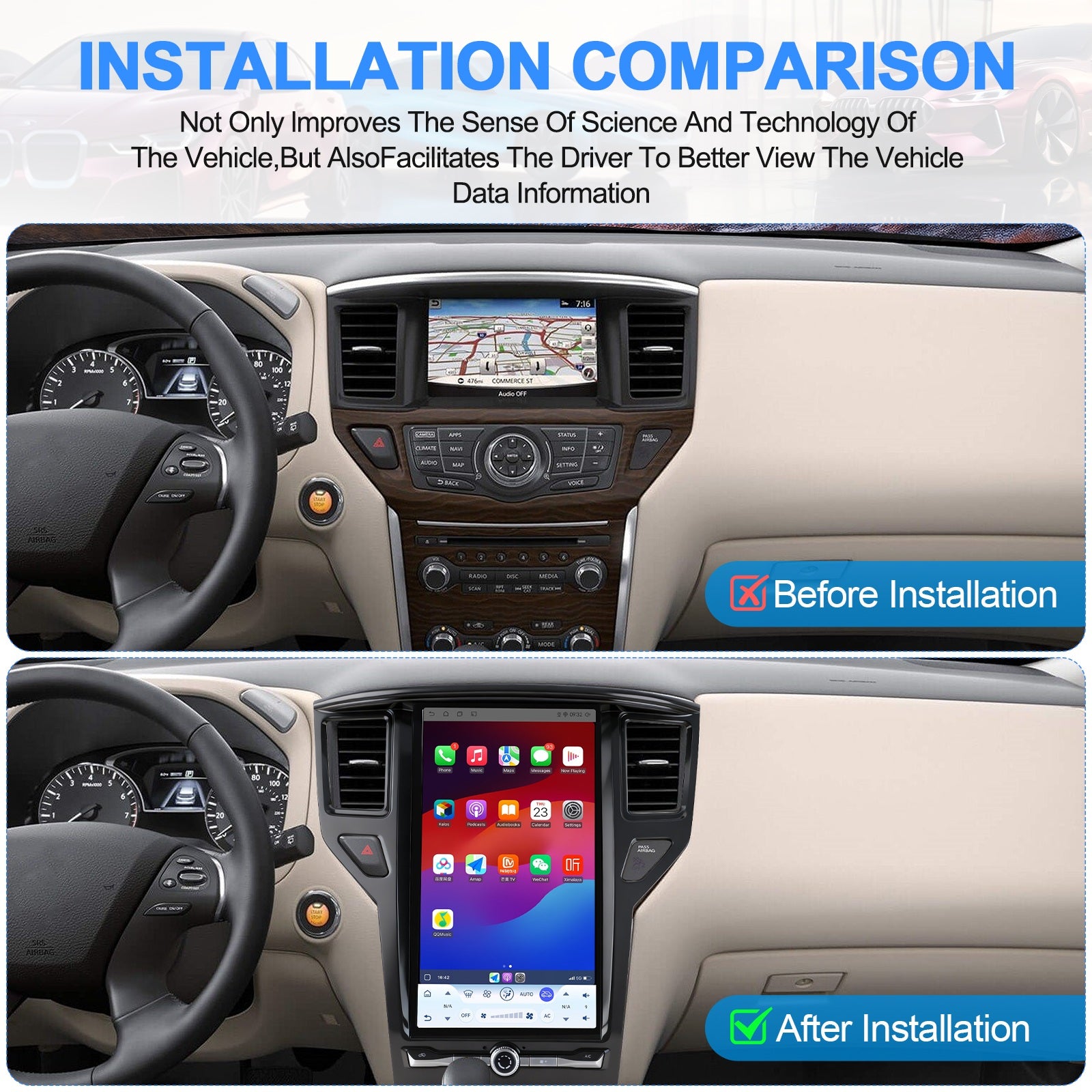 14.8'' For Nissan Pathfinder 2012-2020 Android Screen Infotainment Navigation System Car Multimedia Tesla Style Screen Head Unit Car Radio