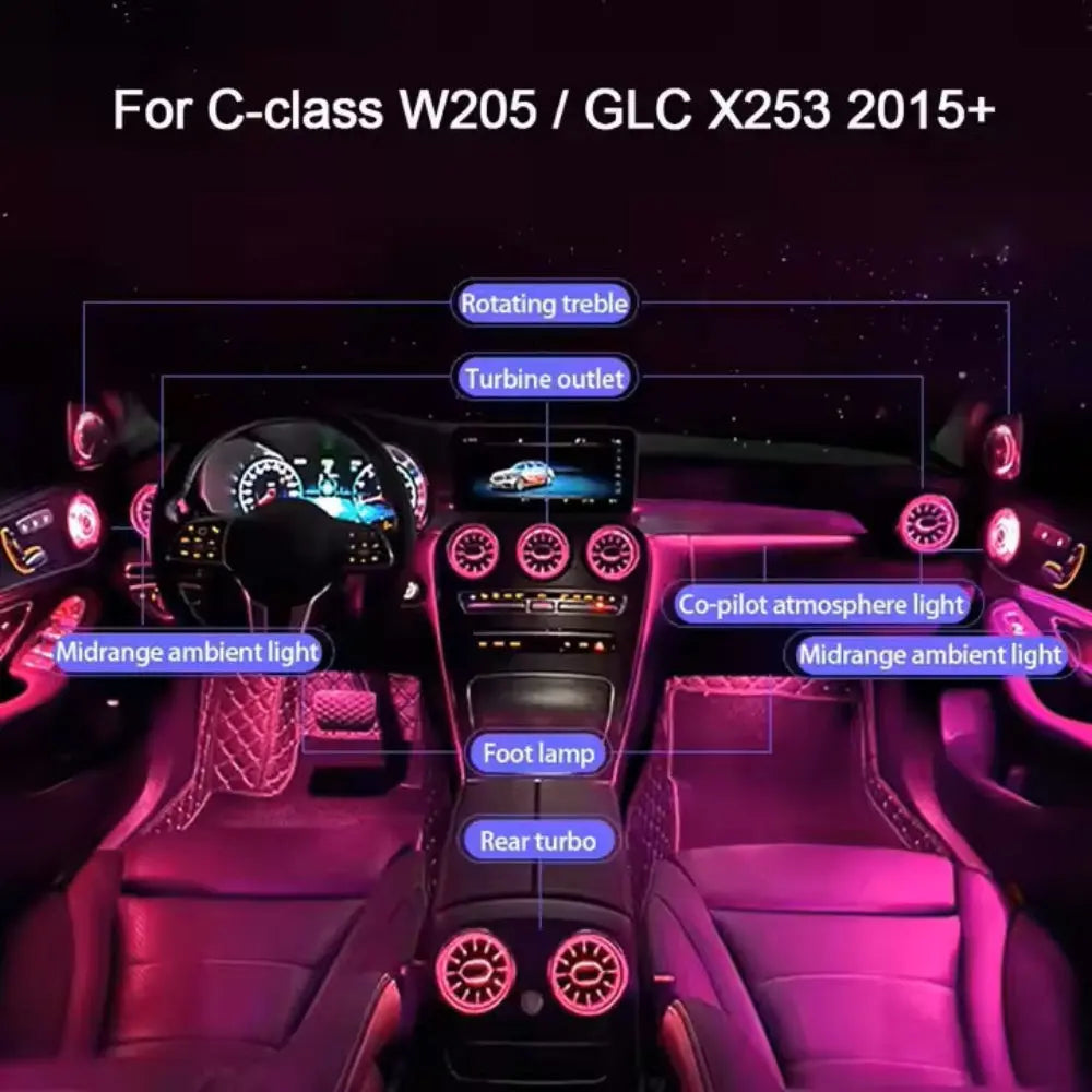 64 Colors Premium Car Interior Ambient Lighting for Mercedes Benz C-class W205/ GLC X253 2015-2021 Dream Color Car Atmosphere Lamp Carputech
