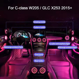 64 Colors Premium Car Interior Ambient Lighting for Mercedes Benz C-class W205/ GLC X253 2015-2021 Dream Color Car Atmosphere Lamp Carputech