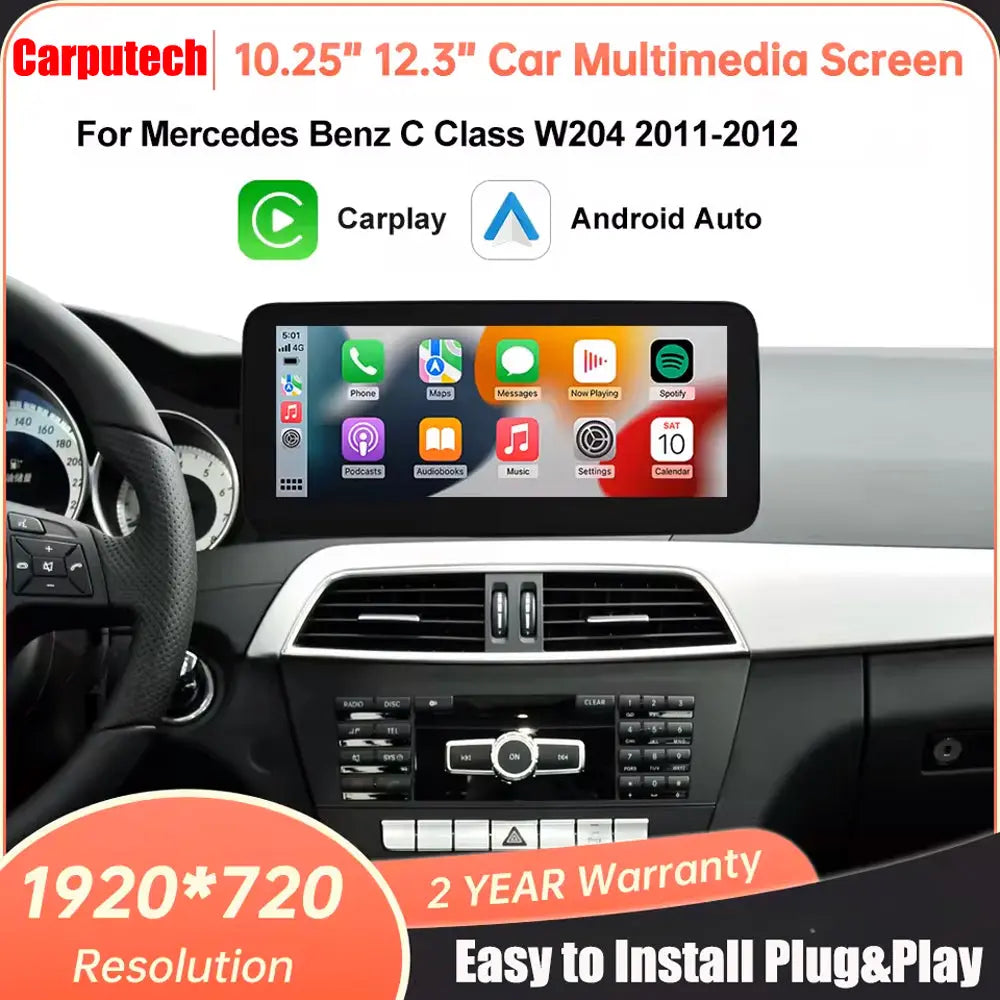 For Mercedes Benz C Class W204 2011-2012 NTG4.0/4.5 Linux Car Radio Multimedia Touch Screen Head Unit Wireless Apple CarPlay Android Auto Carputech
