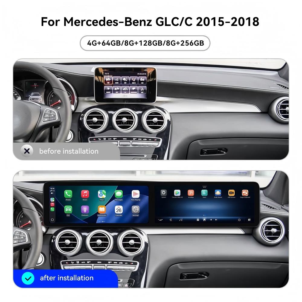 24.6'' For Mercedes-Benz C-Class W205 GLC X253 2015-2022 Android Dual Screen Infotainment Navigation System Car Multimedia Head Unit Car Radio GPS